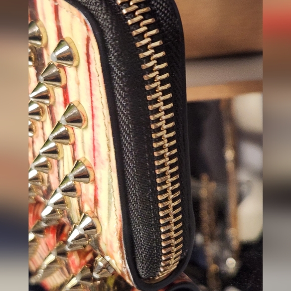 EUC Christian Louboutin Red/multi-color, Silver Studded Wallet- Full Inclusion- - Picture 7 of 15